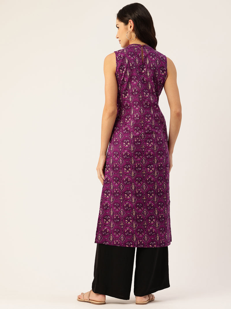 Women’s Pure Cotton Angrakha Kurti with Floral Print | 3/4 Sleeves | Adjustable Side Tie | Sizes S–XXL