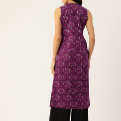 Women’s Pure Cotton Angrakha Kurti with Floral Print | 3/4 Sleeves | Adjustable Side Tie | Sizes S–XXL