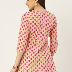 Floral Print Angrakha 3\4 Sleeves Flared Kurti