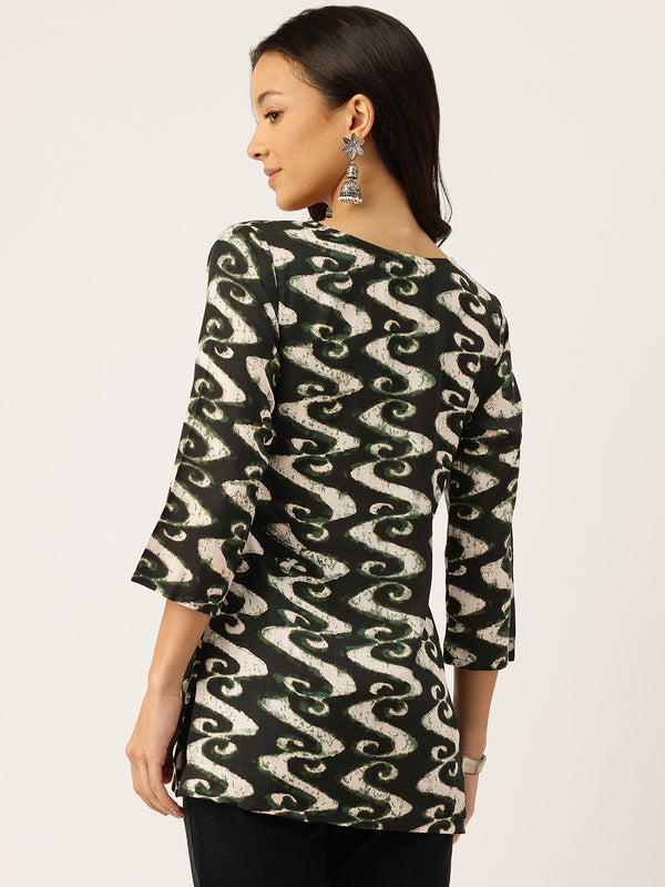 3/4 Sleeve Round Neck Vcut top Black Colour