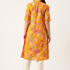Elegant A-Line Long Kurta for Women - Mandarin Collar with Button Detailing
