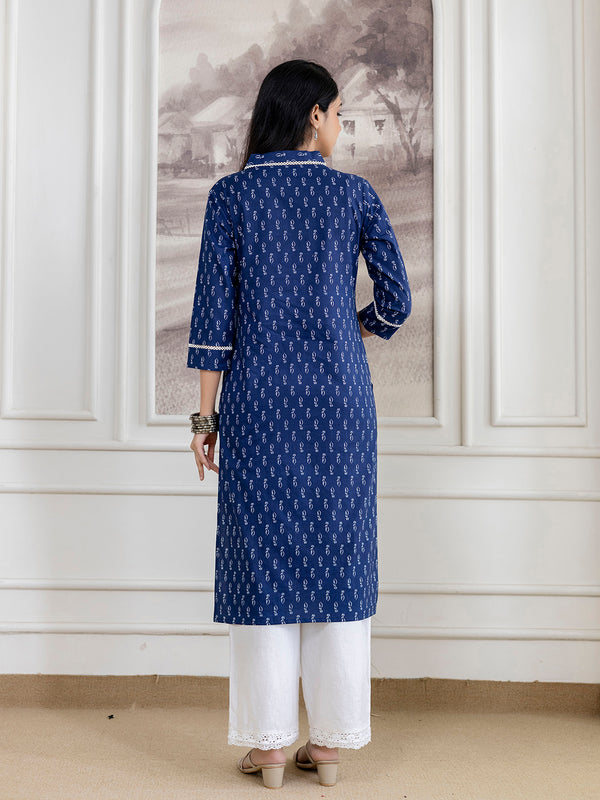 Elegant Ethnic Printed Cotton Straight Kurta with V-Neckline