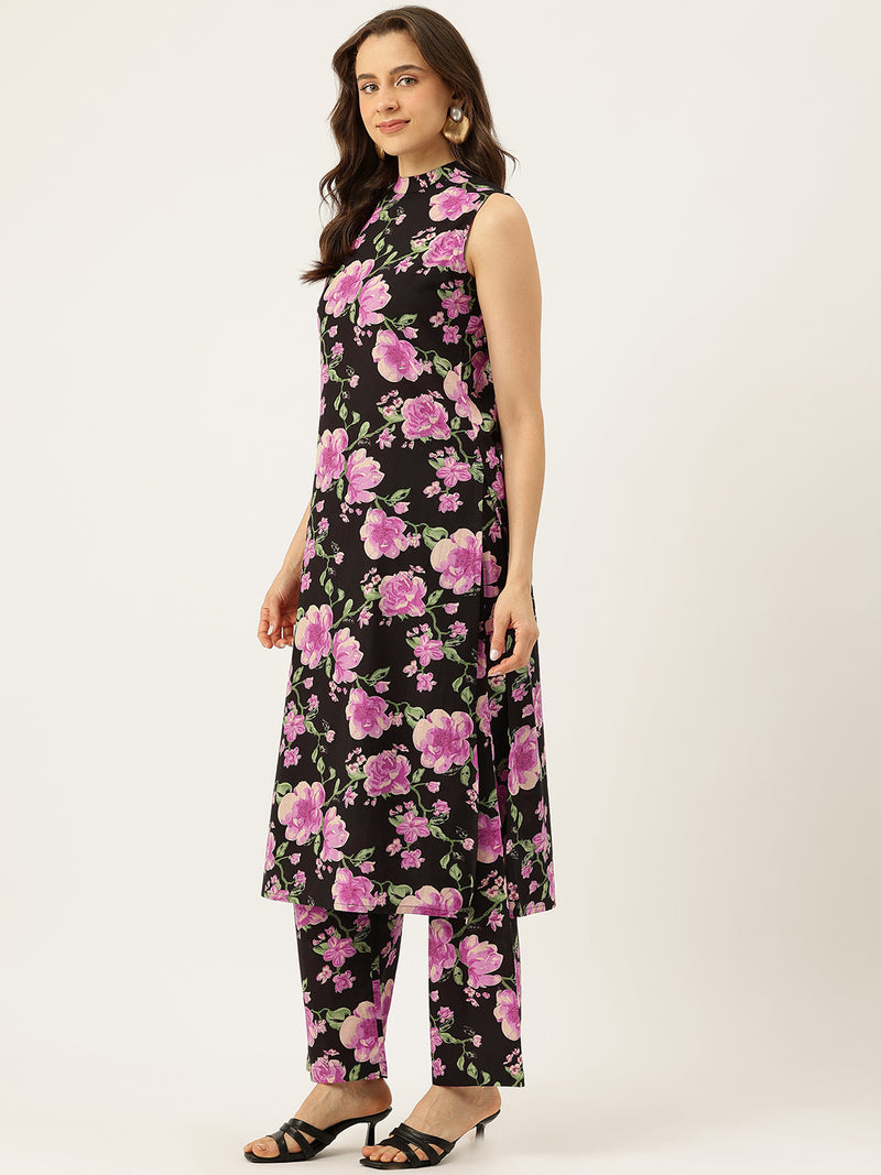 Floral Sleeveless Cotton Co-Ord Set with Choker Neckline – Pure Cotton | Sizes S–XXL