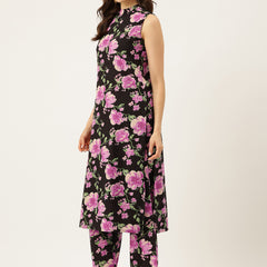 Floral Sleeveless Cotton Co-Ord Set with Choker Neckline – Pure Cotton | Sizes S–XXL