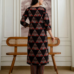 Bordered V-Neck 3-Piece Kurta Set with Ankle-Length Pants & Full-Length Dupatta (M–XXL)