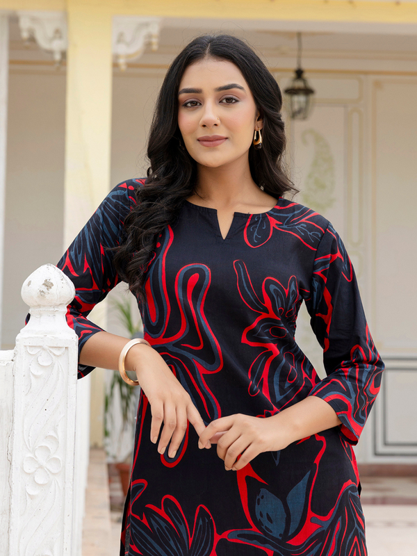 Black Breezy Printed Cotton Co-Ord Set for Comfortable All-Day Wear