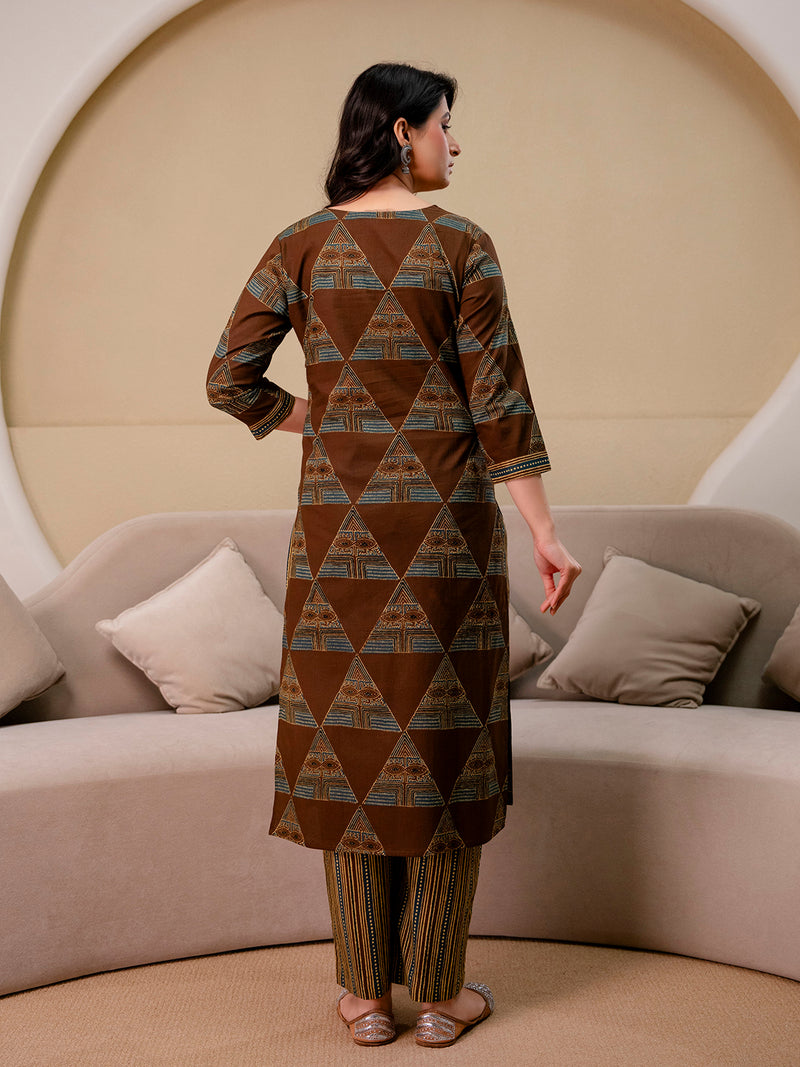 Bordered V-Neck 3-Piece Kurta Set with Ankle-Length Pants & Full-Length Dupatta (M–XXL)