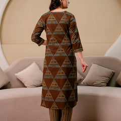 Bordered V-Neck 3-Piece Kurta Set with Ankle-Length Pants & Full-Length Dupatta (M–XXL)