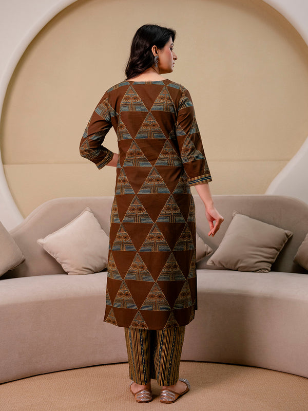 Bordered V-Neck 3-Piece Kurta Set with Ankle-Length Pants & Full-Length Dupatta (M–XXL)