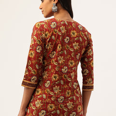 Empress Short Kurti for Women - V-Cut Neckline with Border Detail & 3/4 Sleeves