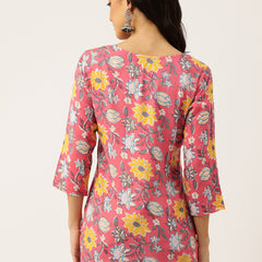 3/4 Sleeve Round Neck Vcut top Pink1 Colour