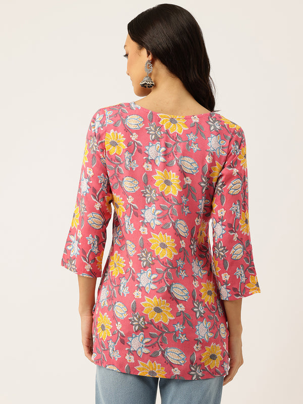 3/4 Sleeve Round Neck Vcut top Pink1 Colour