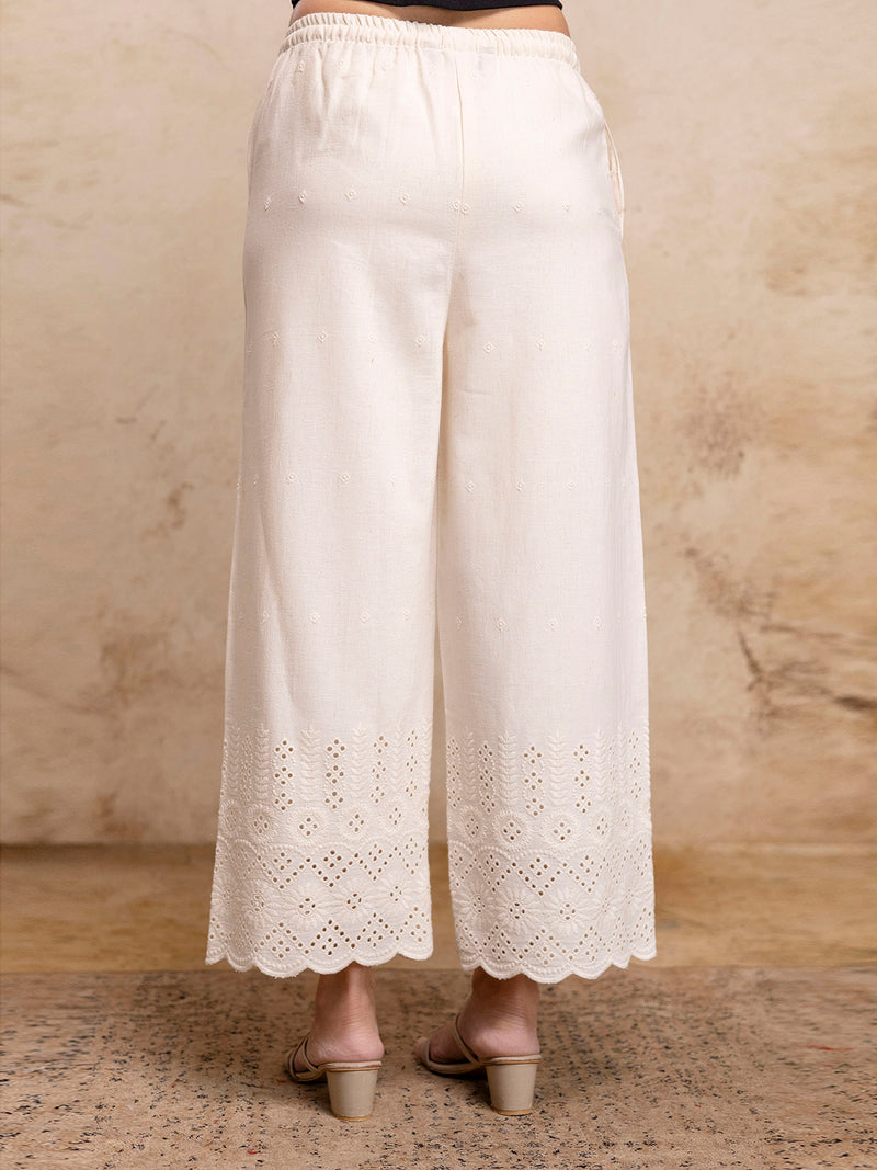 Women’s Cotton Embroidered Wide-Leg Palazzos | Soft, Breathable & Elegant