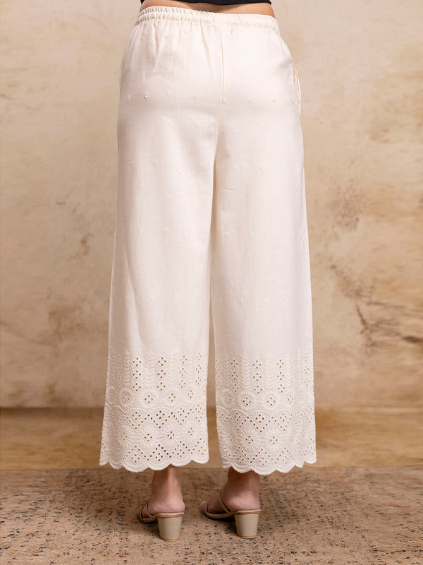 Women’s Cotton Embroidered Wide-Leg Palazzos | Soft, Breathable & Elegant