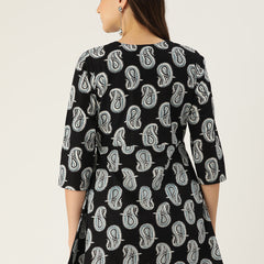 Floral Print Angrakha 3\4 Sleeves Flared Kurti