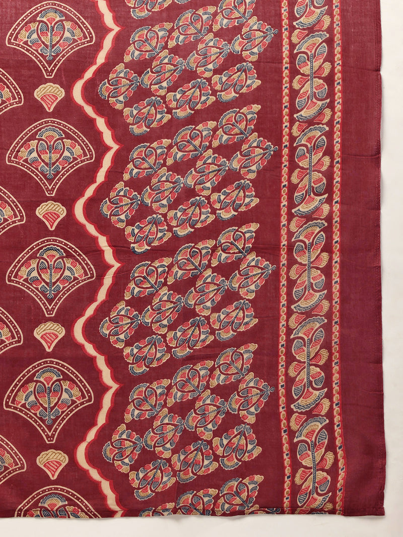 Round V-Cut Neck 3-Piece Kurta Set with Ankle-Length Pants & Full-Length Dupatta (Size S-XXL).