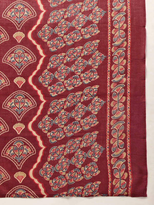 Round V-Cut Neck 3-Piece Kurta Set with Ankle-Length Pants & Full-Length Dupatta (Size S-XXL).