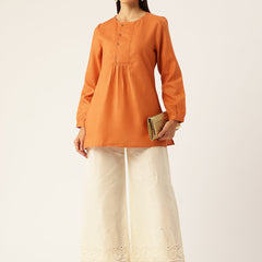 Beige Palazzos | Embroidered Elegnace With Elastic Waist & Single Pocket