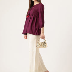 Beige Beige Palazzo|Embroidered, Flax Cotton, Sequin Detail, Ankle-Length, Single Pocket