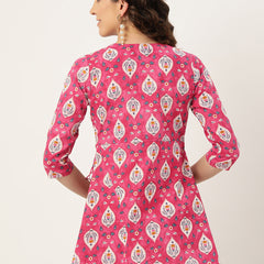 Floral Print Angrakha 3\4 Sleeves Flared Kurti