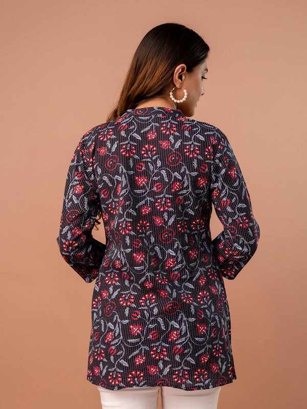 Top – Mandarin Collar, 3/4 Sleeves, Flattering Fit (Sizes S–XXL)