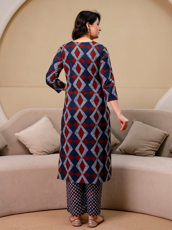 Bordered V-Neck 3-Piece Kurta Set with Ankle-Length Pants & Full-Length Dupatta (M–XXL)