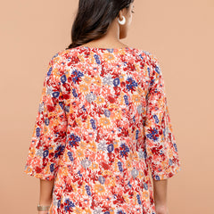 Chic Printed Short Kurti with Round Neck & 3/4 Sleeves