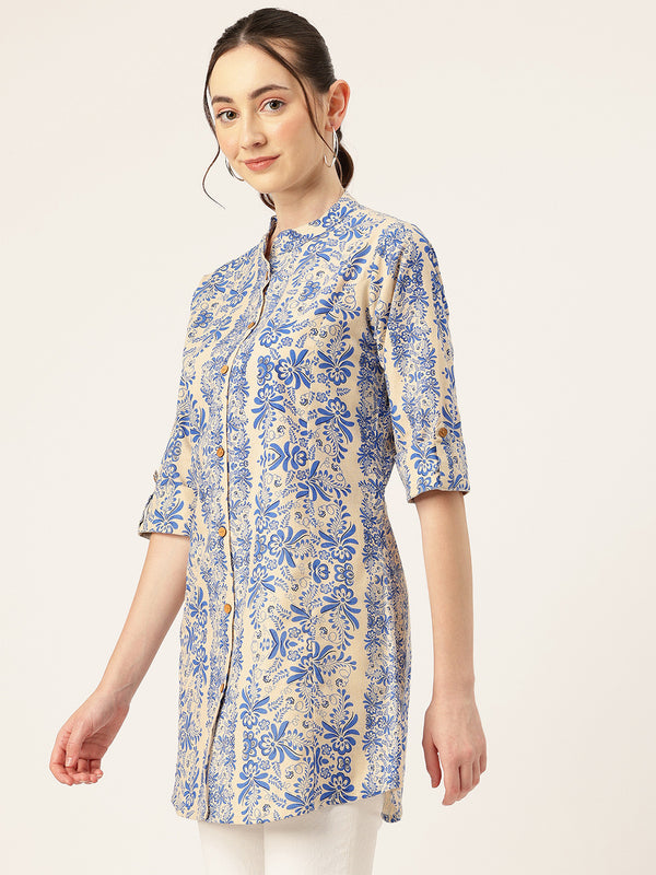 Printed Mandarin Shirt – Casual & Chic