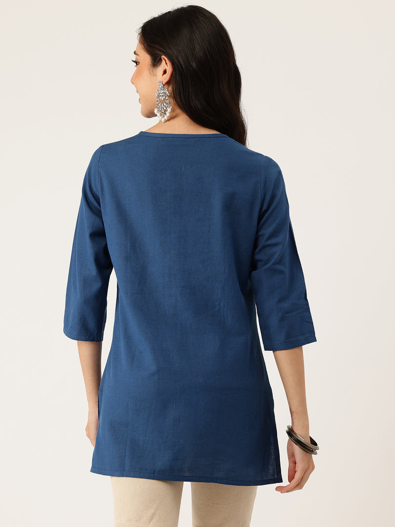 Elegant Short Kurti for Women –Button Detailing & 3/4 Sleeves | Round Neck |