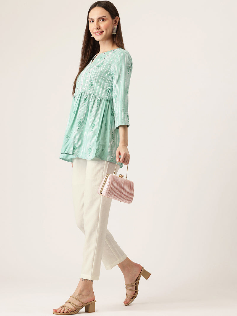 Cream Linen Trouser - Ankle-Length Pant , Partially Elasticated ,Double Pockets