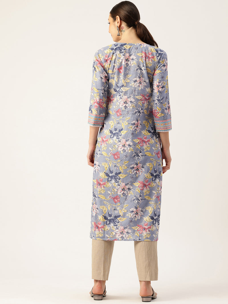 Empress Long Kurta for Women - V-Cut Neckline with 3/4 Sleeves