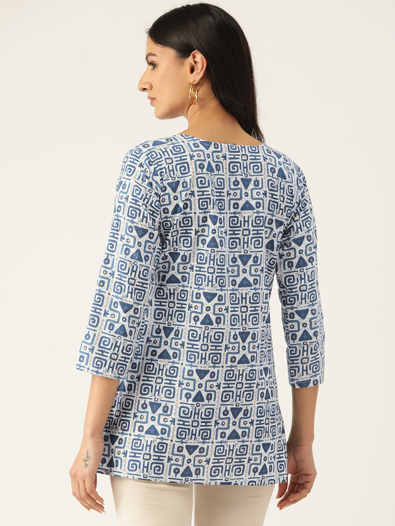 Cotton Printed V-Neck Short Kurti