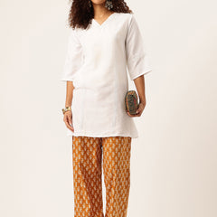 Gold Women Pure Cotton Paisley Printed Palazzo Pants | Elastic Waist | Wide Leg