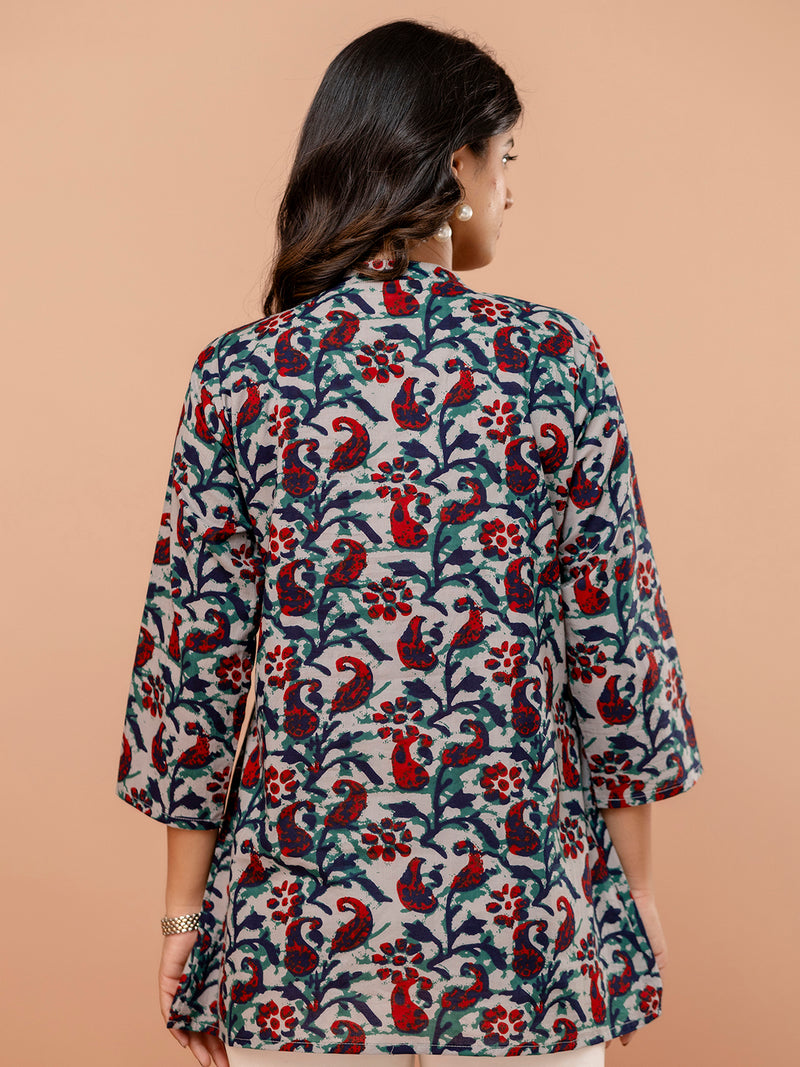 Elegant Mandarin Collar Printed Tunic – Stylish & Comfortable, Sizes