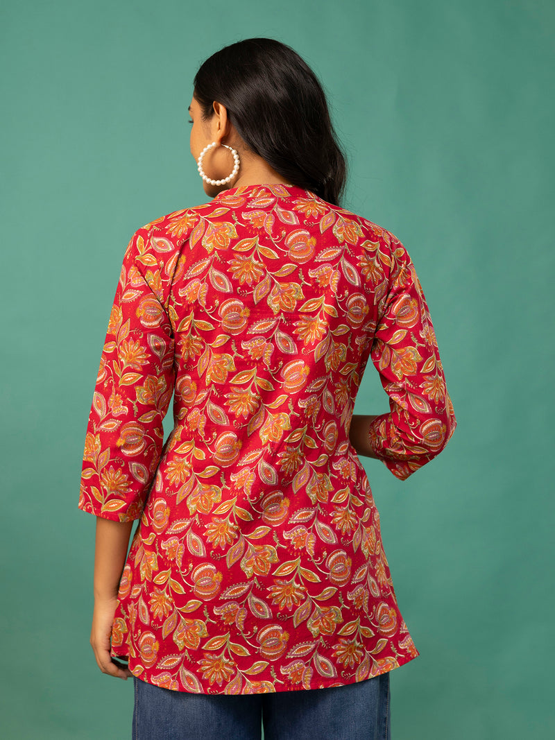 Top – Mandarin Collar, 3/4 Sleeves, Flattering Fit (Sizes S–XXL)