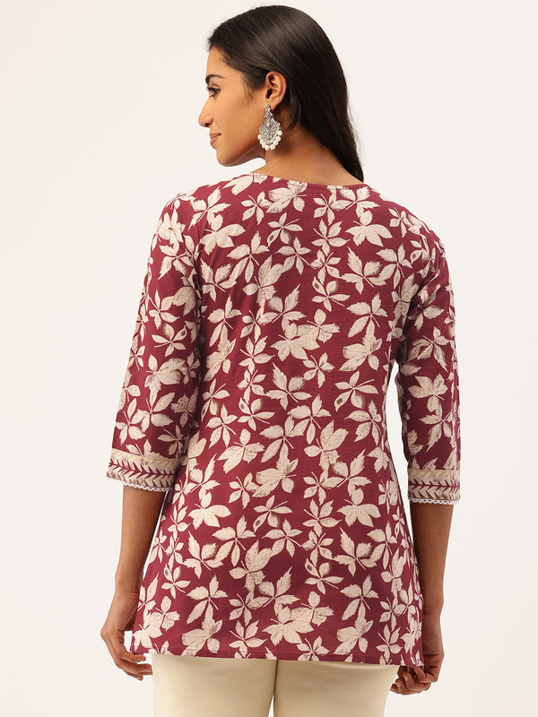 Empress Short Kurti for Women - V-Cut Neckline with Border Detail & 3/4 Sleeves