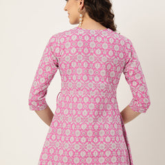 Floral Print Angrakha 3\4 Sleeves Flared Kurti