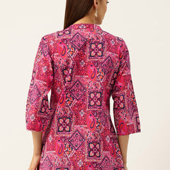 Elegant Mandarin Collar Printed Tunic – Stylish & Comfortable, Sizes