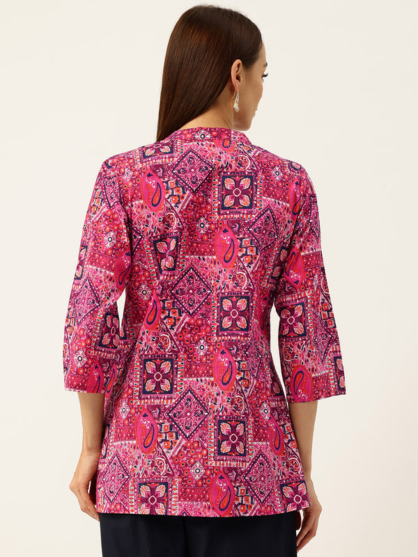 Elegant Mandarin Collar Printed Tunic – Stylish & Comfortable, Sizes
