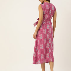 Floral Wrap Angrakha Dress – Lightweight Sleeveless Cotton Perfection