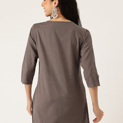 Elegant Short Kurti for Women –Button Detailing & 3/4 Sleeves | Round Neck |