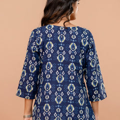 Chic Printed Short Kurti with Round Neck & 3/4 Sleeves