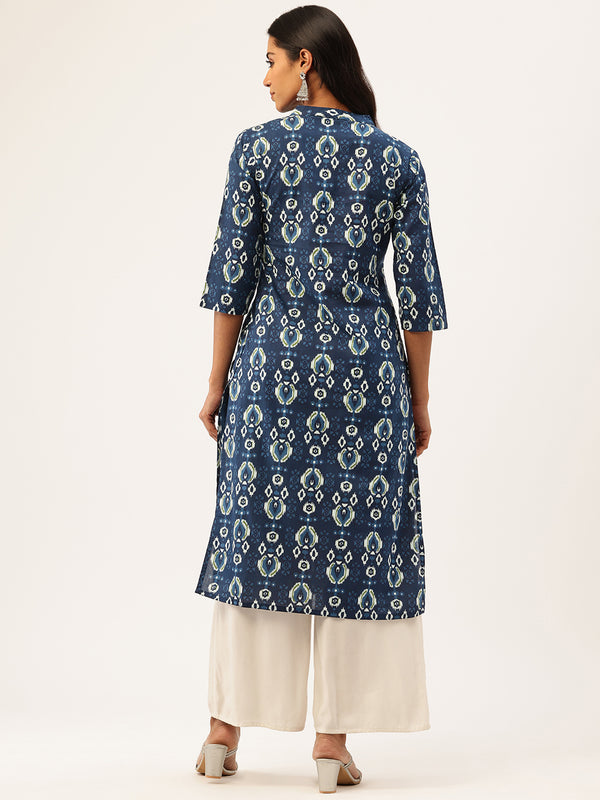 Graceful Long Kurta with 3/4 Sleeves and Button accents A Perfect Fusion of Comfort and Style