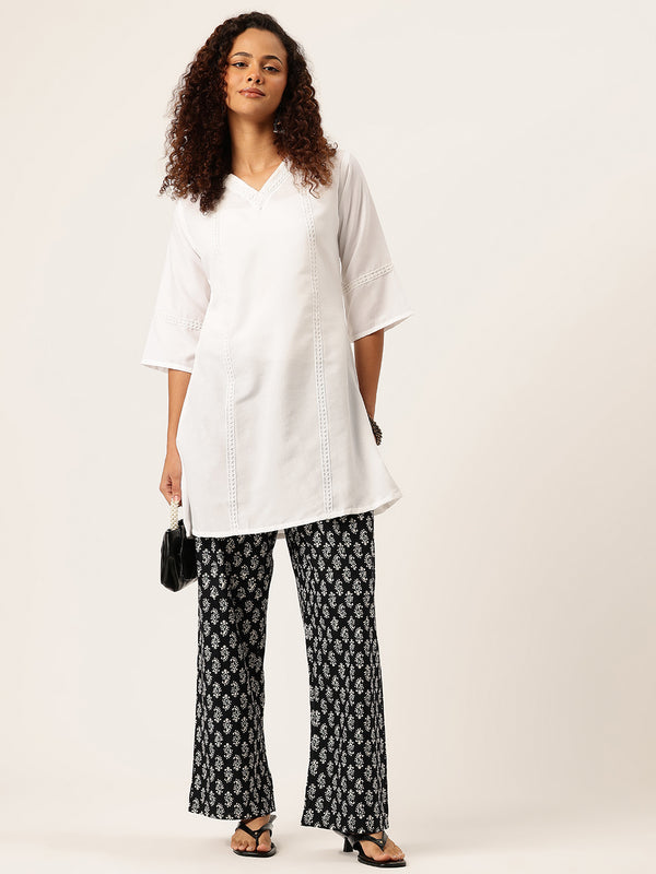 Black Women Pure Cotton Paisley Printed Palazzo Pants | Elastic Waist | Wide Leg