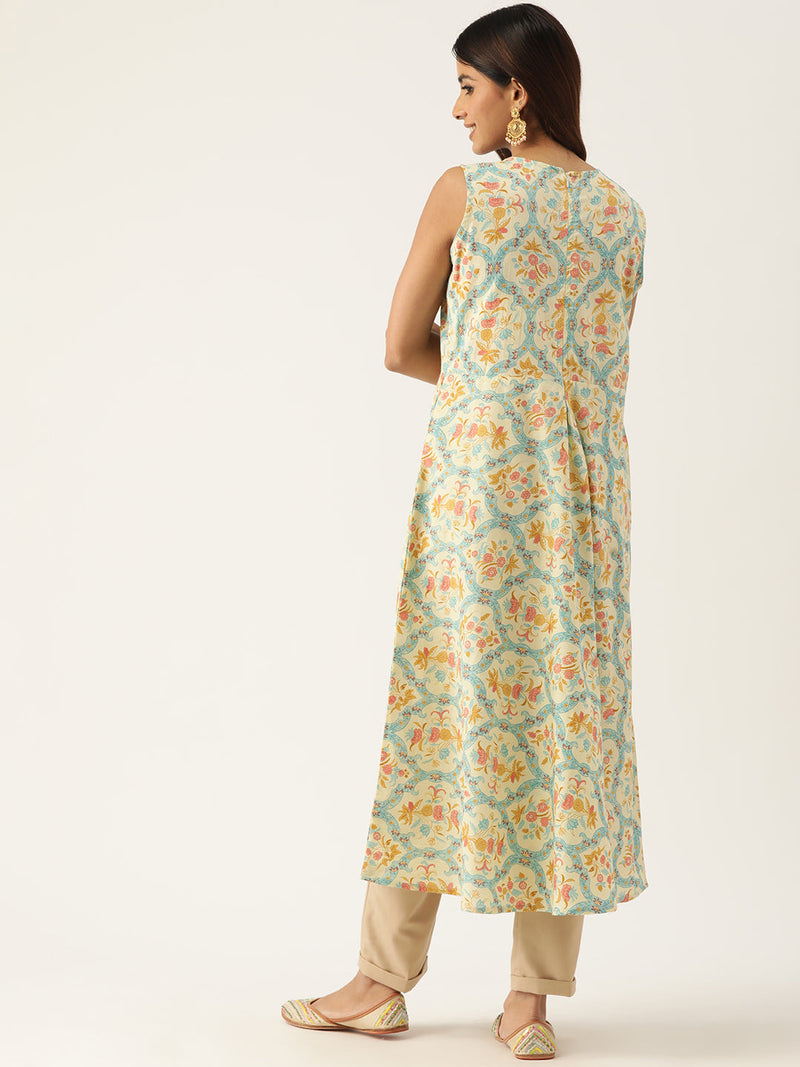 Cotton Printed Sleeveless A-Line Flared Kurti