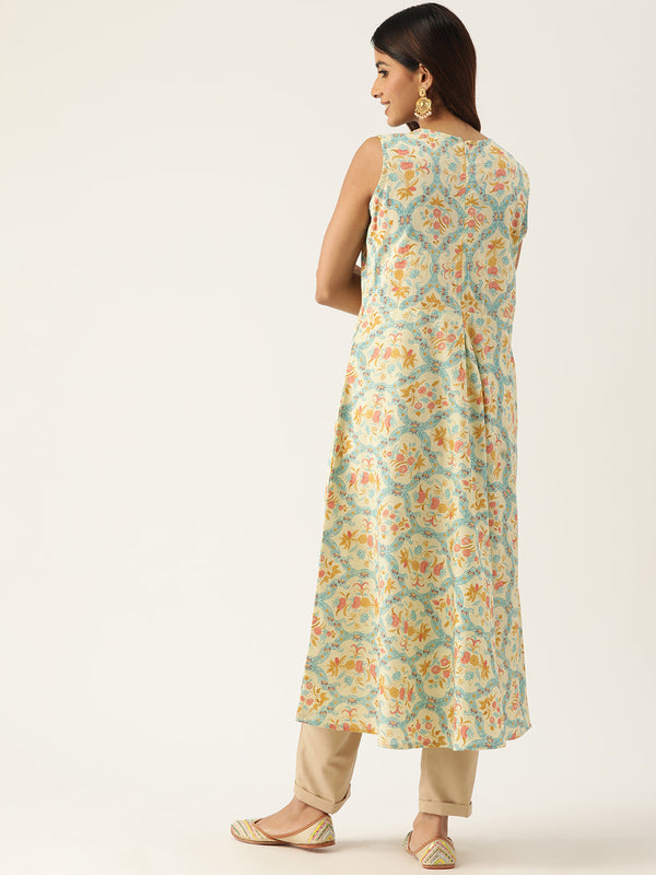 Cotton Printed Sleeveless A-Line Flared Kurti