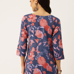 3/4 Sleeve Round Neck Vcut top BLue1 Colour