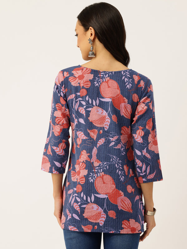 3/4 Sleeve Round Neck Vcut top BLue1 Colour