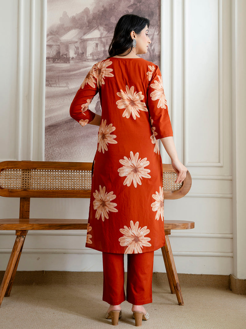 Printed Cotton Kurta Set with Ankle-Length Pants and Graceful Dupatta