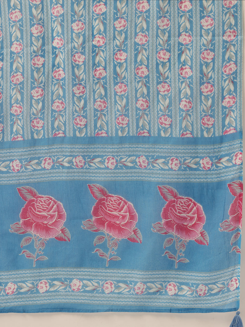 A-line Dupatta Sets - V-Neck, 3/4 Sleeves, Lace Work, Elastic Waistband Pants with Pockets & Full-Length Dupatta (M-XXL)